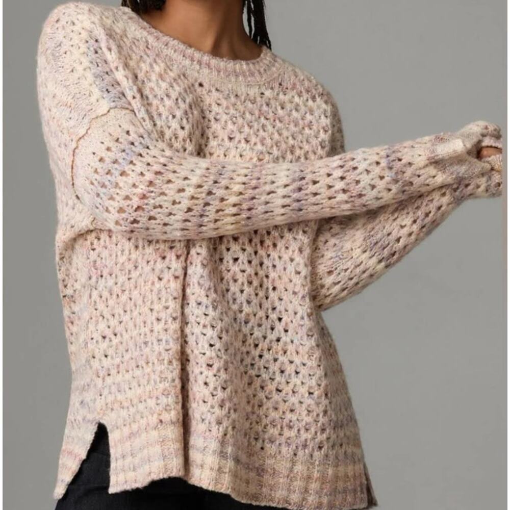 By Anthropologie Oversized Mesh Stitch Sweater Women Large Space Dye Cozy Knit